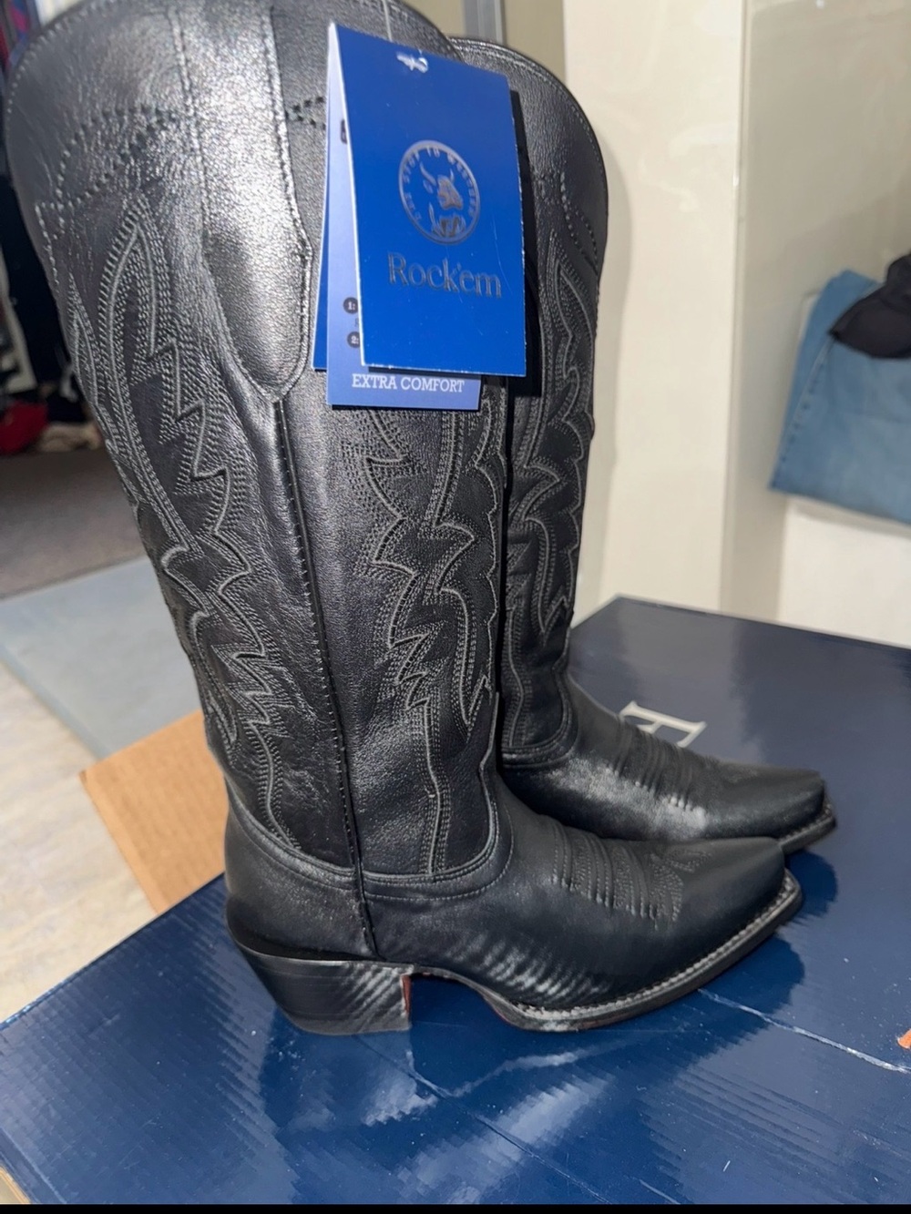 Rock'em Black Over-the-Knee Western Boots - Extra Comfort